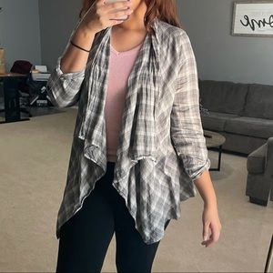 Eddie Bauer plaid over piece kimono shawl waterfall long sleeve